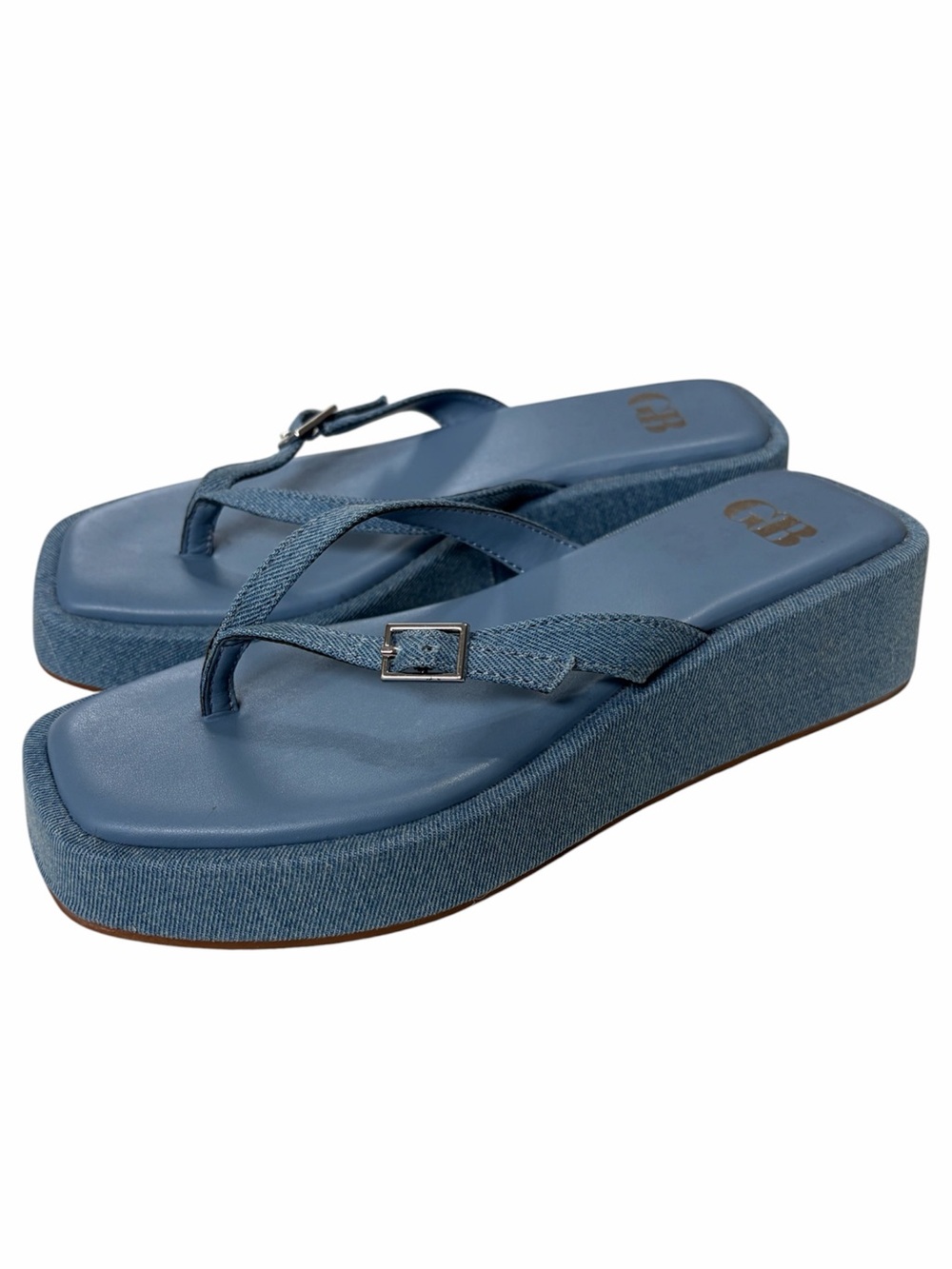 GB Gianni Bini All That Denim Wedge Platform Sandal Square Toe Size 7